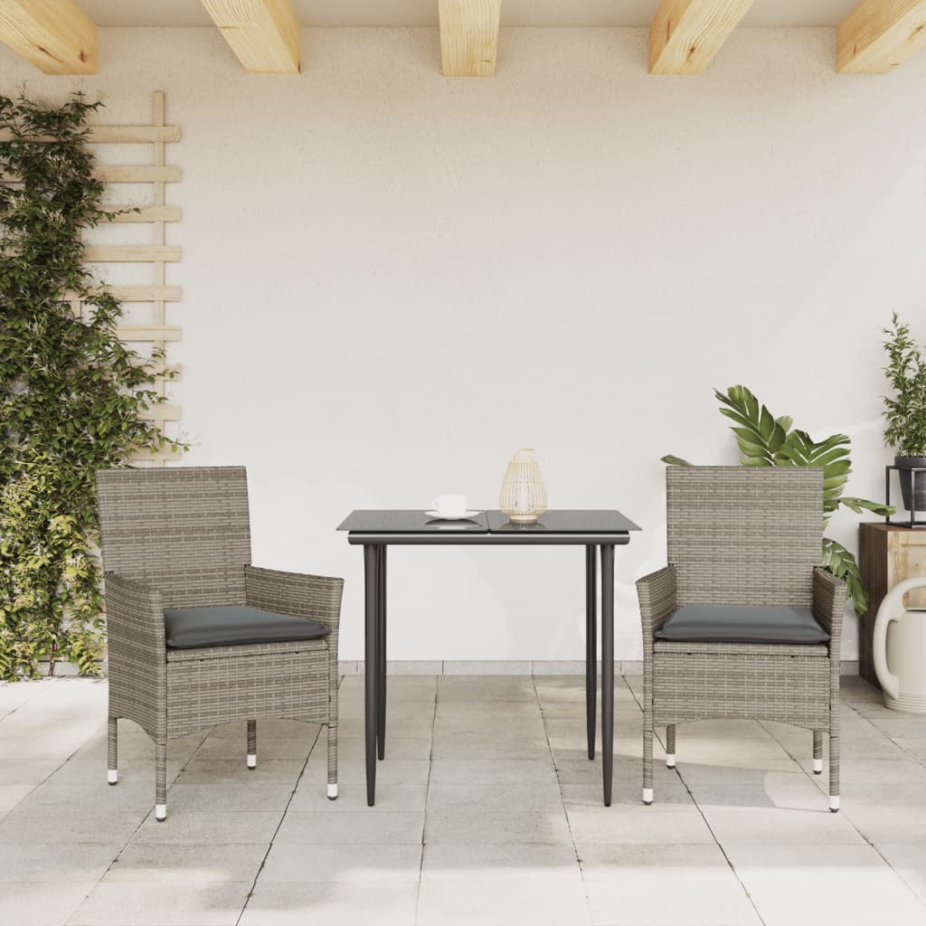 Gartenstühle mit Kissen 2 Stk. Grau Poly Rattan