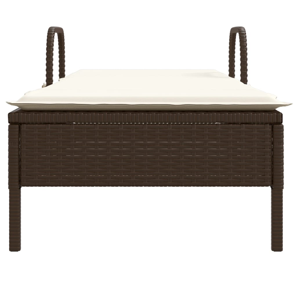 Sonnenliege mit Rollen und Auflage Braun Poly Rattan