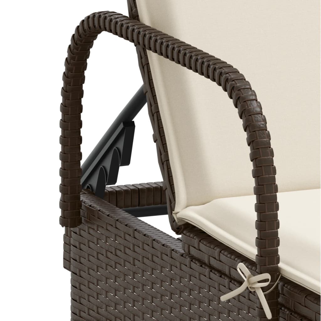 Sonnenliege mit Rollen und Auflage Braun Poly Rattan