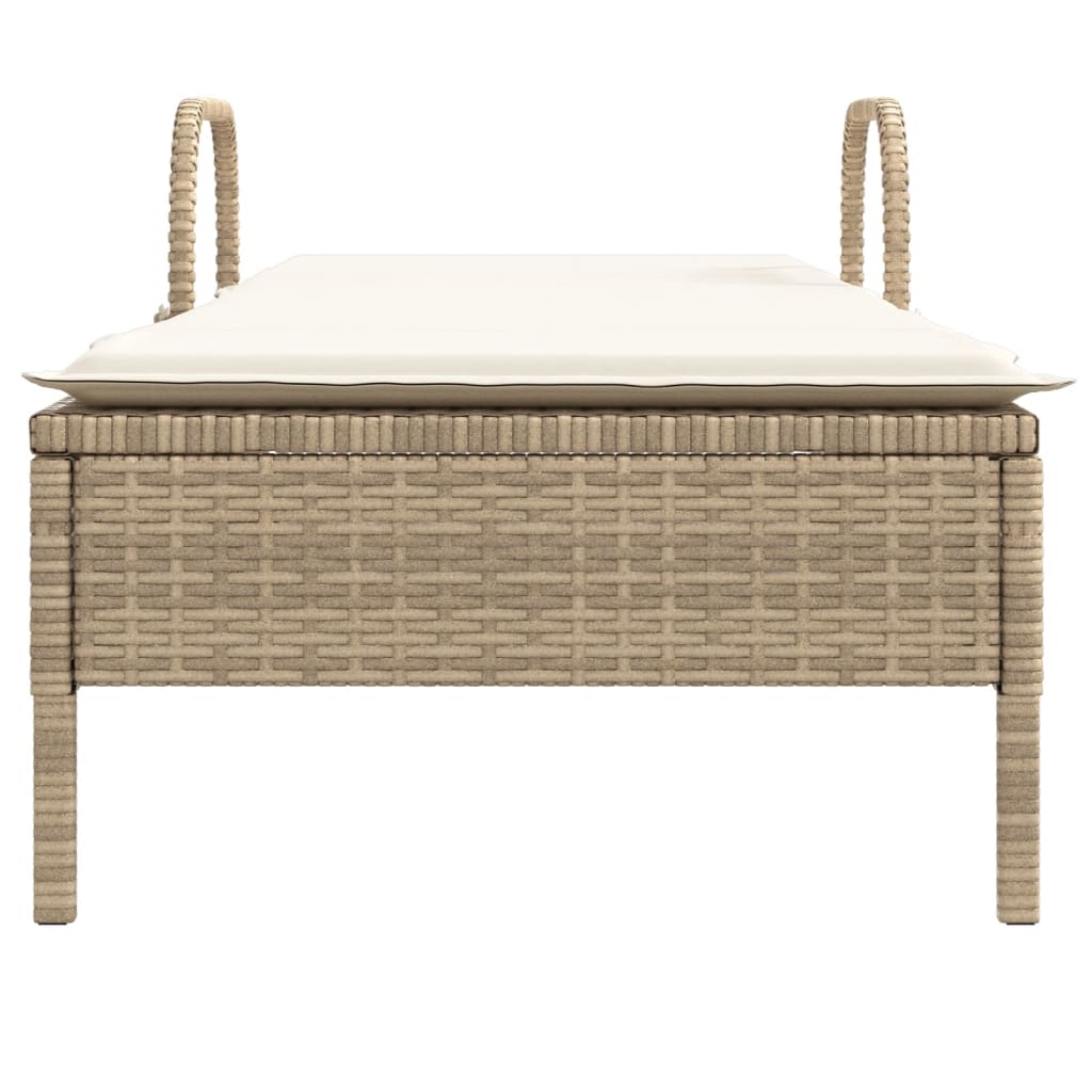 Sonnenliege mit Rollen und Auflage Beige Poly Rattan