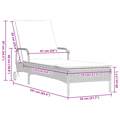 Sonnenliege mit Rollen und Auflage Hellgrau Poly Rattan