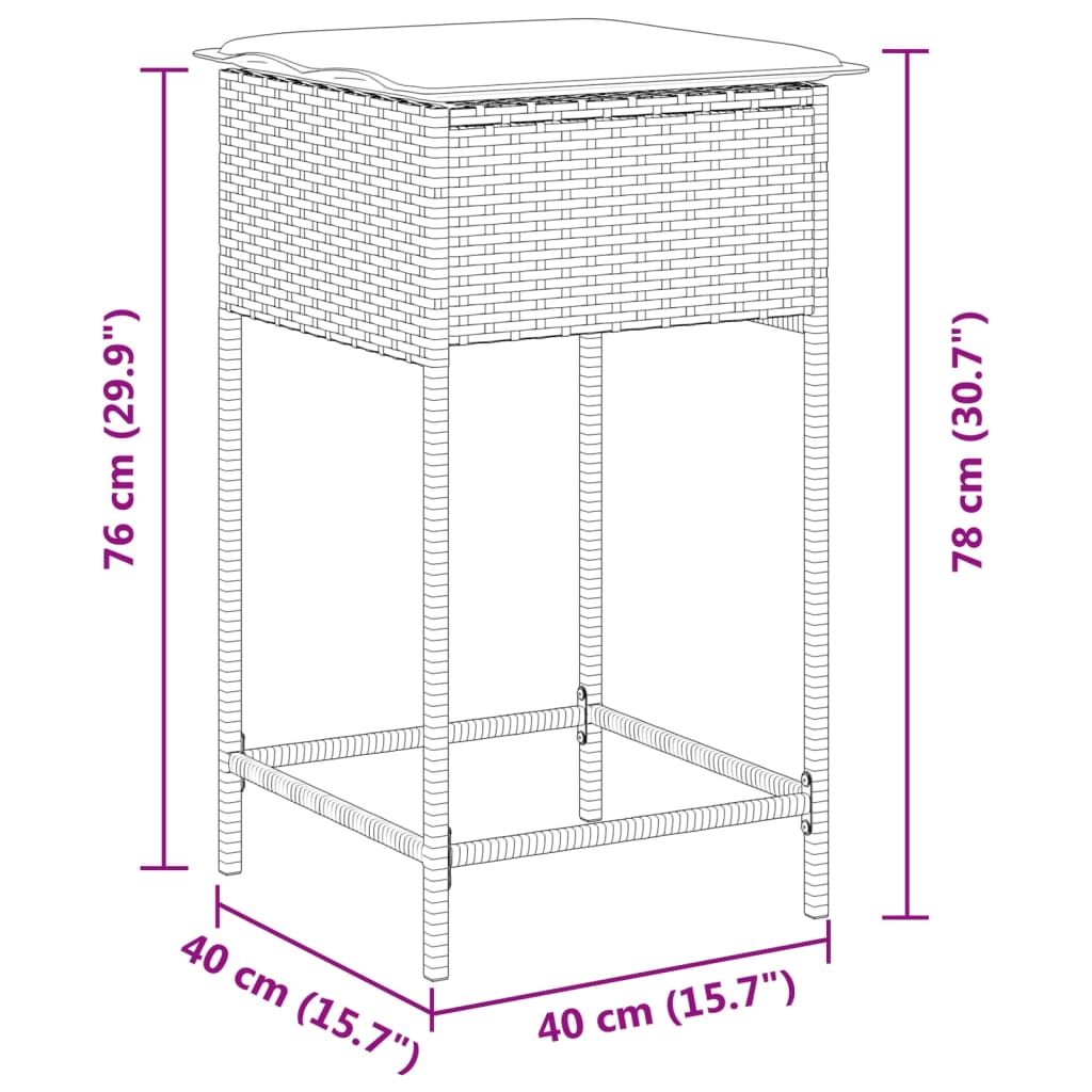 Garten-Barhocker mit Kissen 2 Stk. Braun Poly Rattan