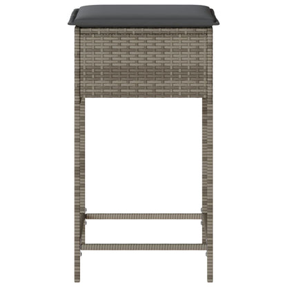 Garten-Barhocker mit Kissen 2 Stk. Grau Poly Rattan