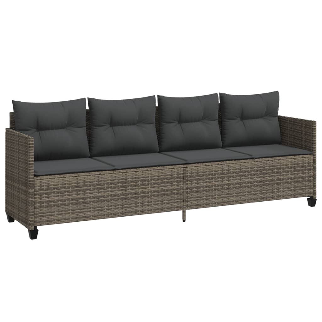 Sonnenliege mit Kissen Grau Poly Rattan