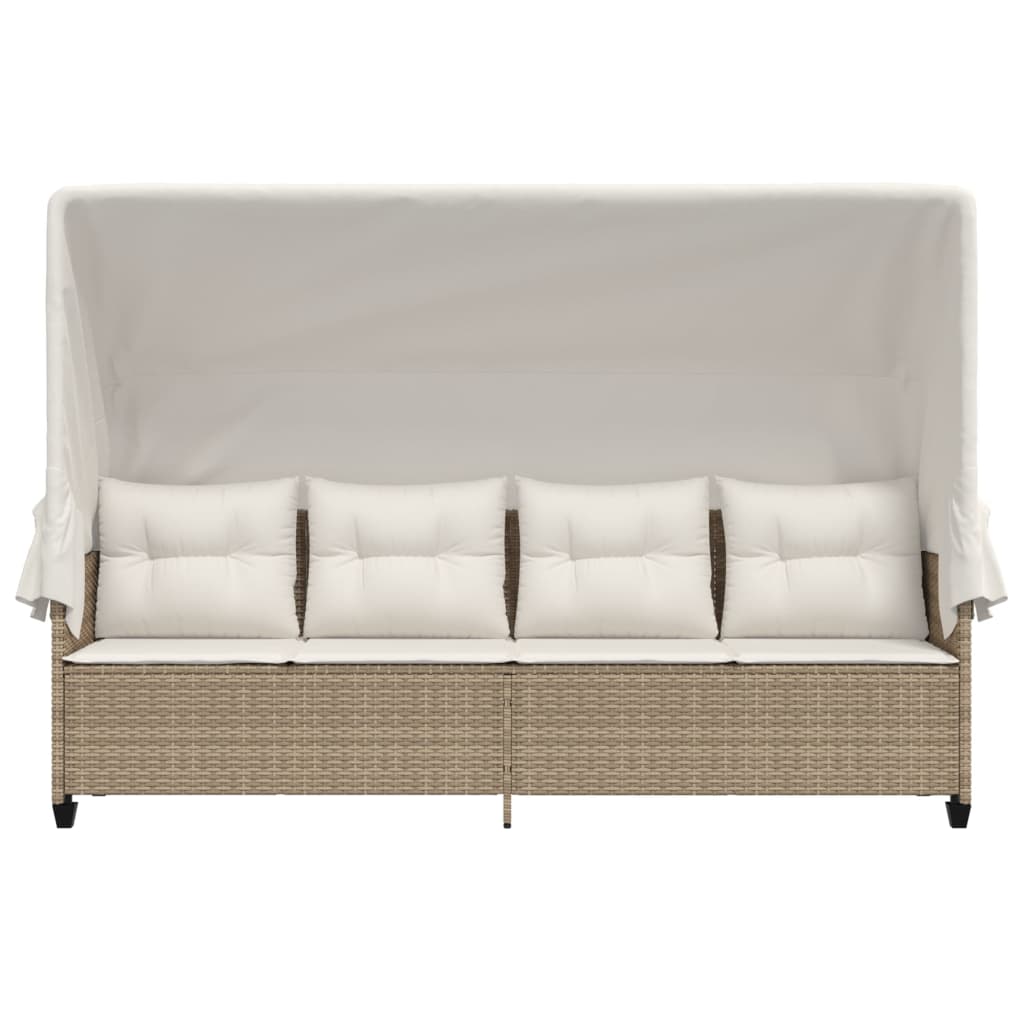 Sonnenliege mit Dach und Kissen Beige Poly Rattan