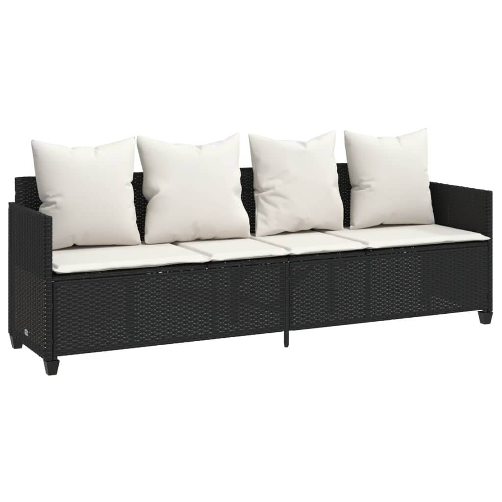 Sonnenliege mit Kissen Schwarz Poly Rattan