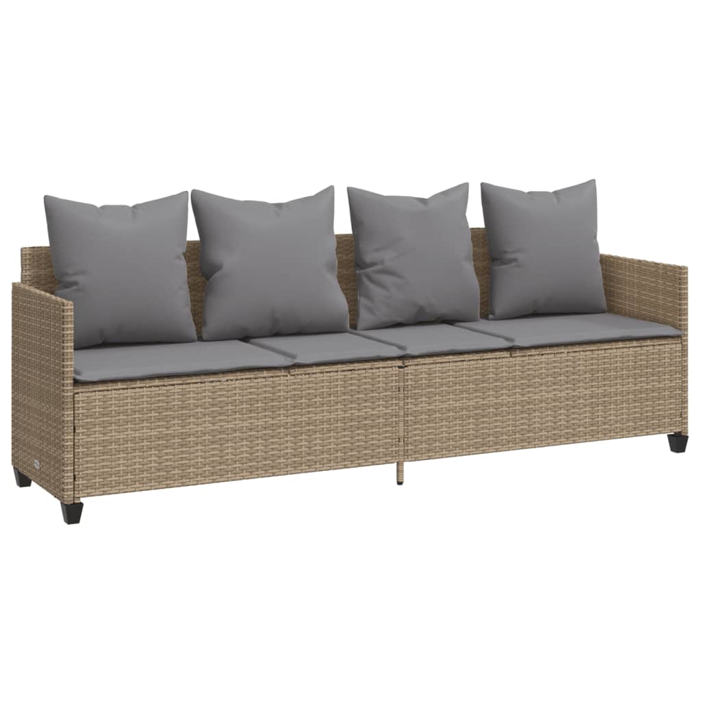 Sonnenliege mit Kissen Beige Poly Rattan