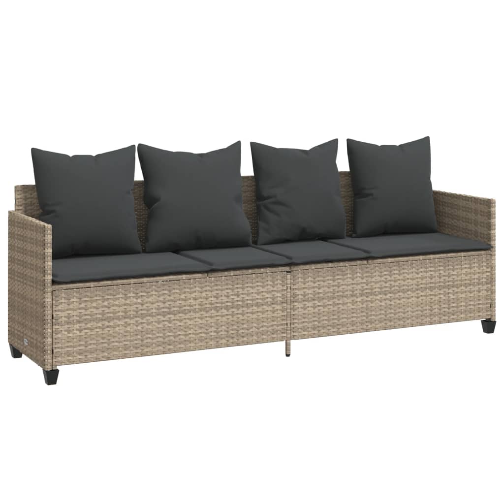 Sonnenliege mit Kissen Hellgrau Poly Rattan