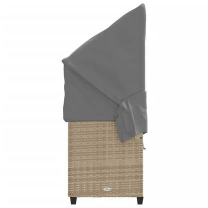 Sonnenliege mit Dach und Kissen Beige Poly Rattan