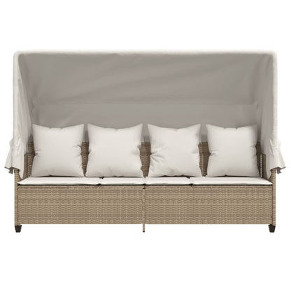 Sonnenliege mit Dach und Kissen Beige Poly Rattan