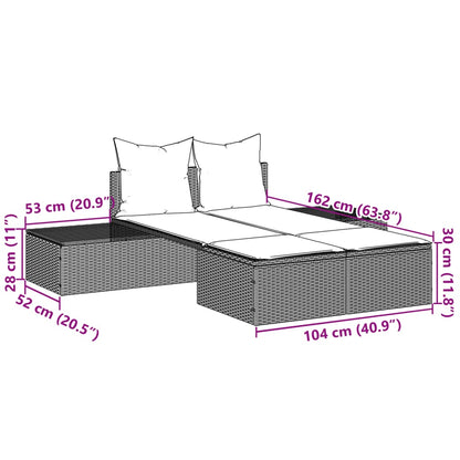 Doppel-Sonnenliege mit Auflagen Beige Poly Rattan