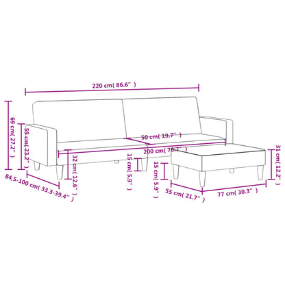 Schlafsofa 2-Sitzer mit Fußhocker Schwarz Samt