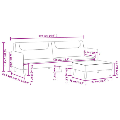 Schlafsofa 2-Sitzer mit Fußhocker Schwarz Stoff