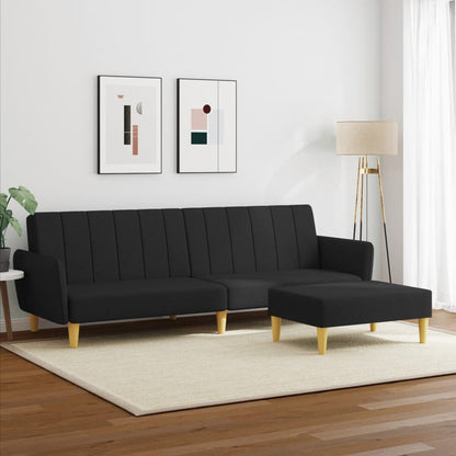 Schlafsofa 2-Sitzer mit Fußhocker Schwarz Stoff