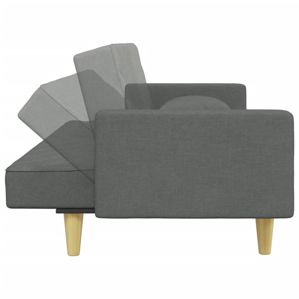 Schlafsofa 2-Sitzer mit Kissen und Fußhocker Dunkelgrau Stoff