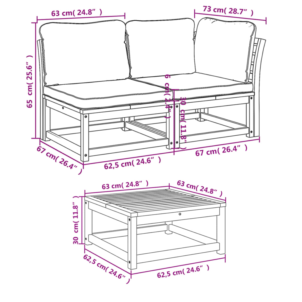 9-tlg. Garten-Lounge-Set mit Kissen Massivholz Akazie