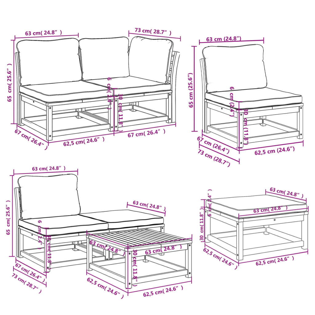 11-tlg. Garten-Lounge-Set mit Kissen Massivholz Akazie