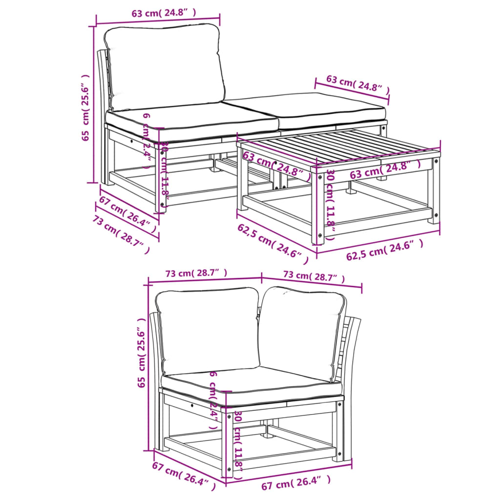 4-tlg. Garten-Lounge-Set mit Kissen Massivholz Akazie