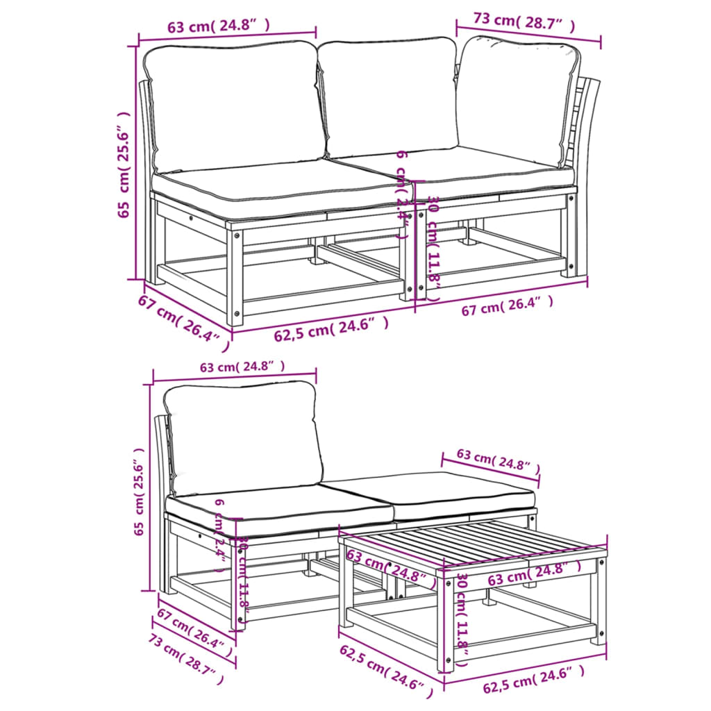 5-tlg. Garten-Lounge-Set mit Kissen Massivholz Akazie