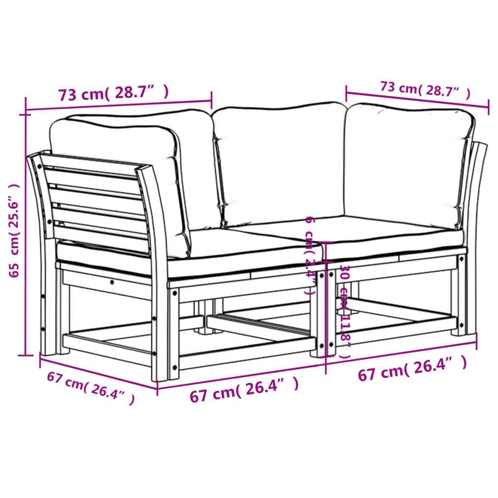 Gartensofa mit Kissen 2-Sitzer Massivholz Akazie