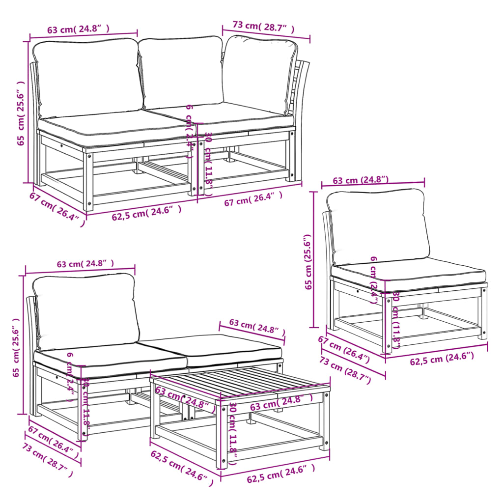 6-tlg. Garten-Lounge-Set mit Kissen Massivholz Akazie