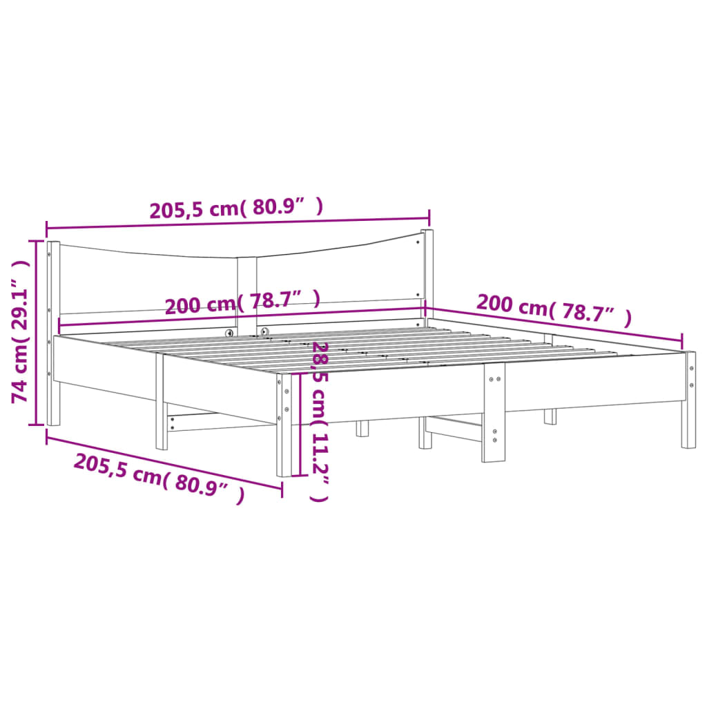 Massivholzbett ohne Matratze Weiß 200x200 cm Kiefernholz