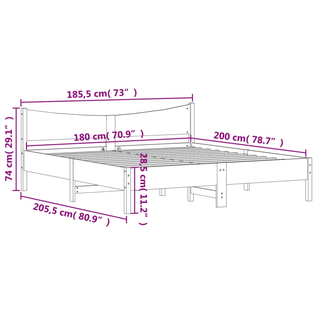 Massivholzbett ohne Matratze Weiß 180x200 cm Kiefernholz