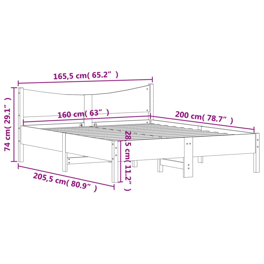 Massivholzbett ohne Matratze 160x200 cm Kiefernholz