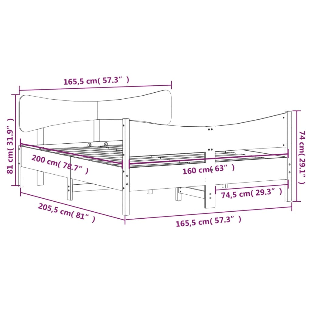 Massivholzbett ohne Matratze 160x200 cm Kiefernholz