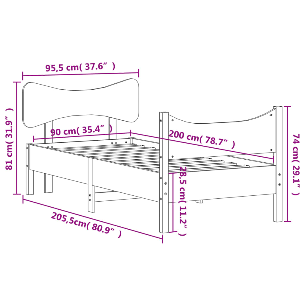 Massivholzbett ohne Matratze Weiß 90x200 cm Kiefernholz