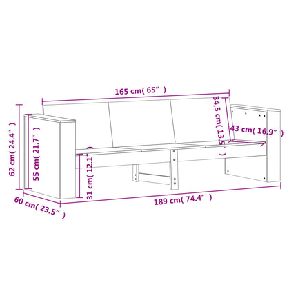 Gartensofa 3-Sitzer 189x60x62 cm Massivholz Kiefer