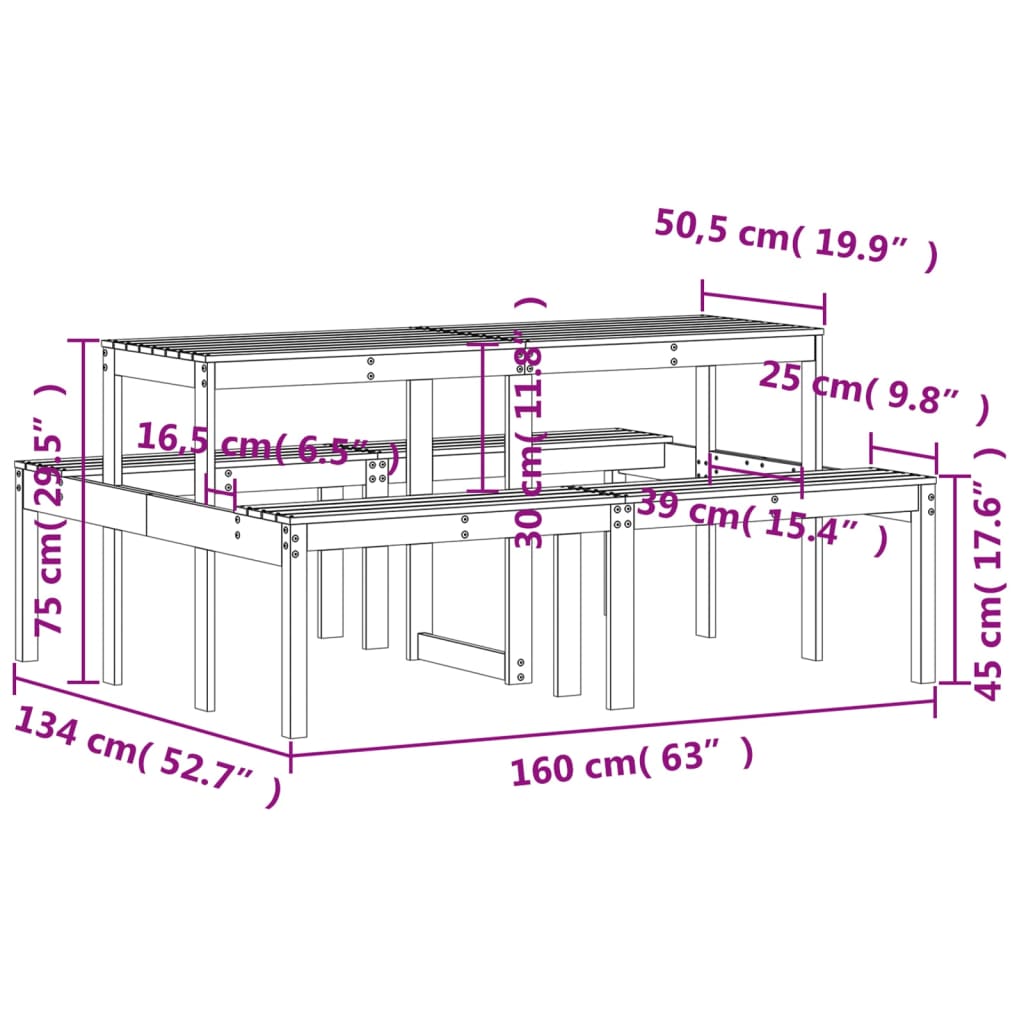 Picknicktisch 160x134x75 cm Massivholz Douglasie