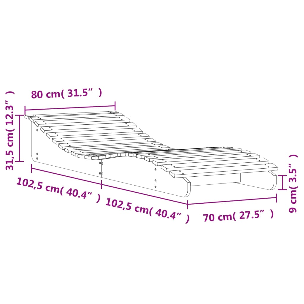 Sonnenliege Wachsbraun 205x80x31,5 cm Massivholz Kiefer