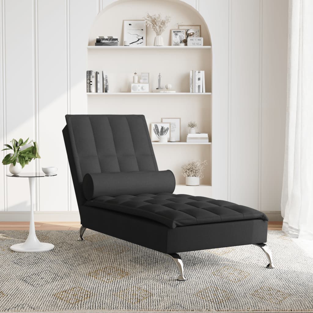 Massage-Chaiselongue mit Nackenrolle Schwarz Stoff