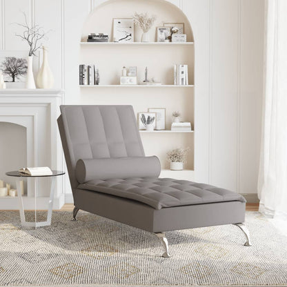 Massage-Chaiselongue mit Nackenrolle Taupe Stoff