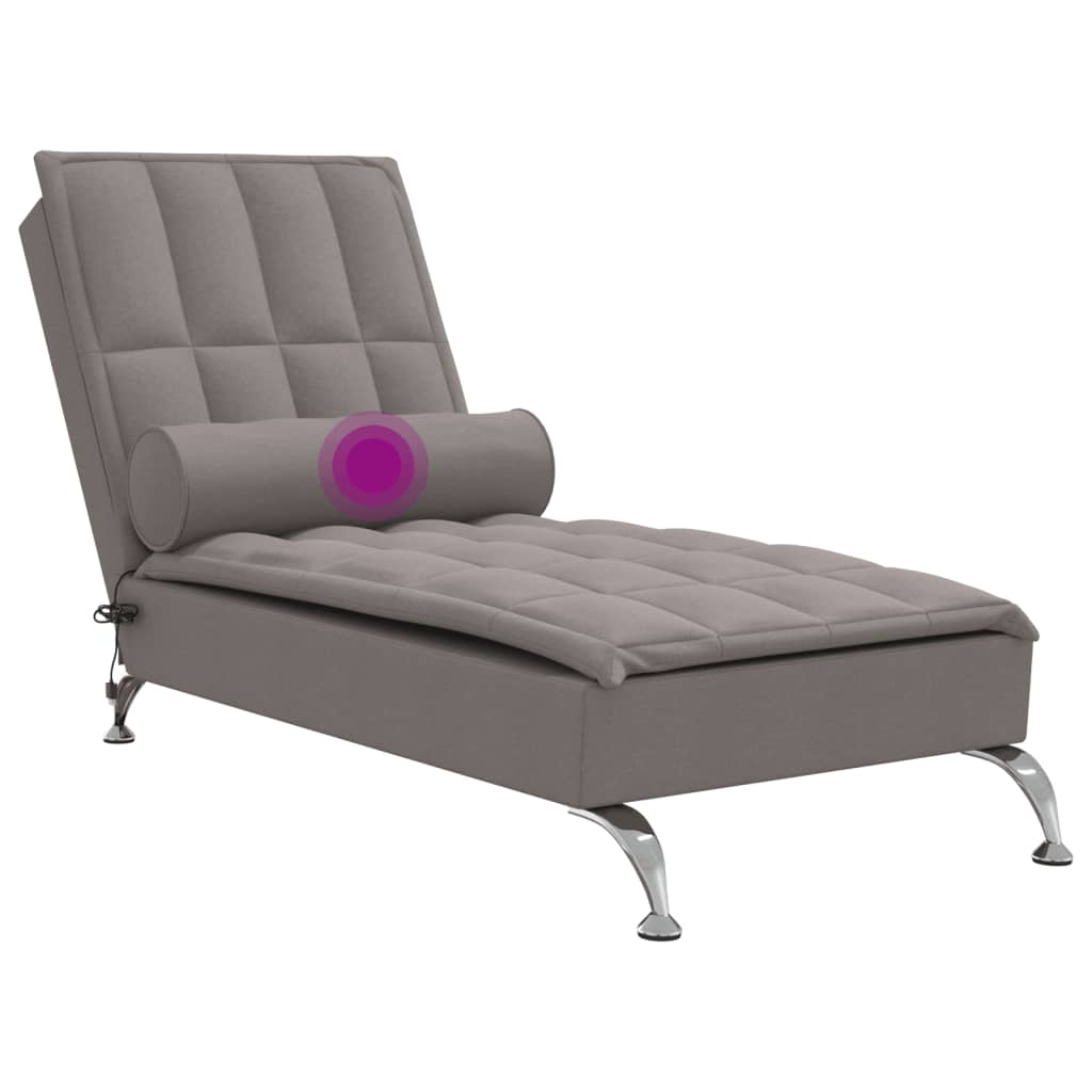 Massage-Chaiselongue mit Nackenrolle Taupe Stoff