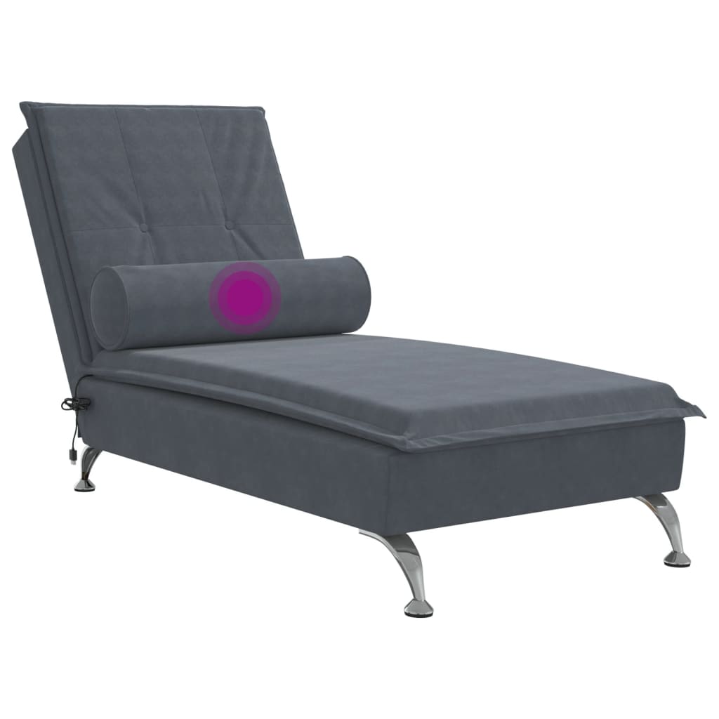 Massage-Chaiselongue mit Nackenrolle Dunkelgrau Samt