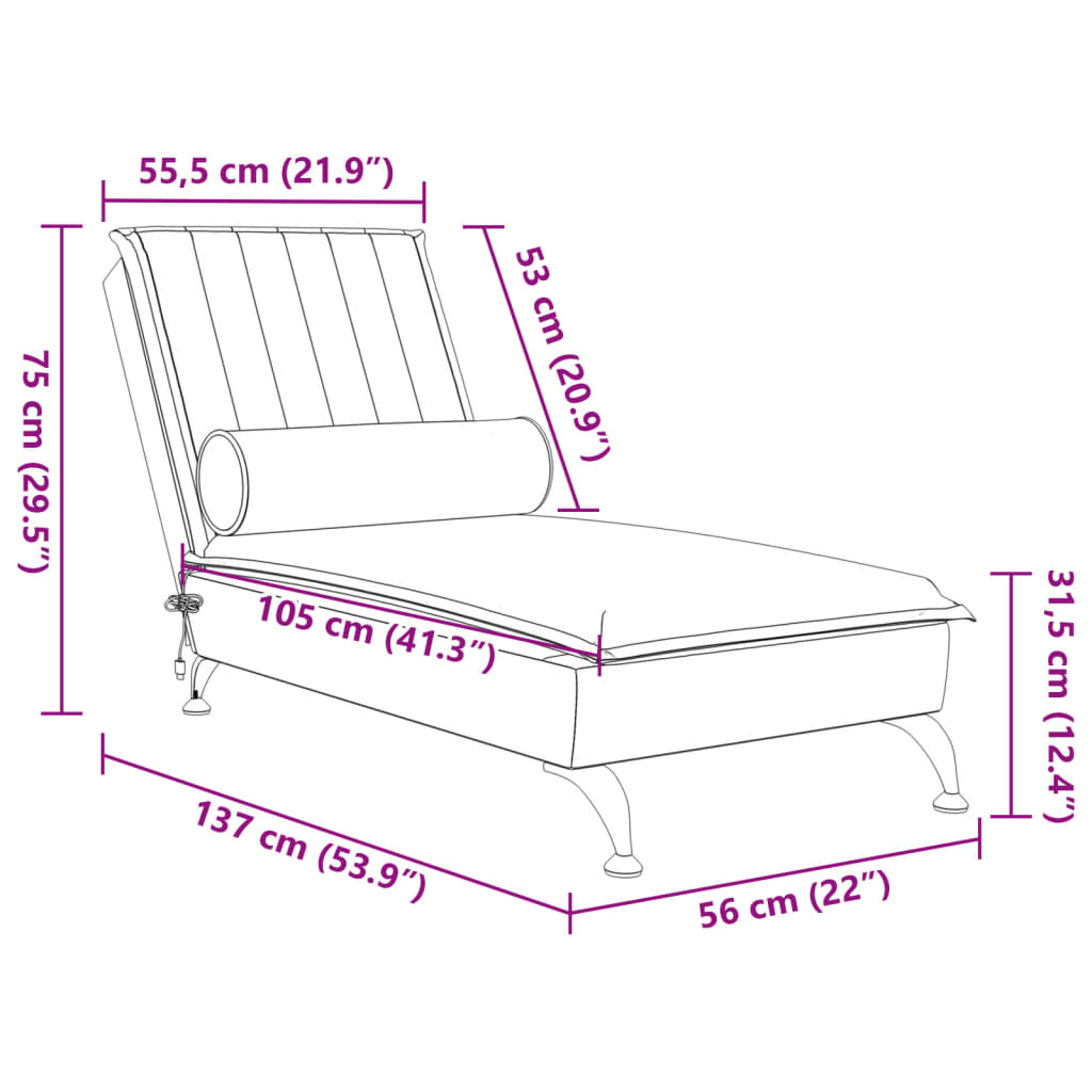 Massage-Chaiselongue mit Nackenrolle Rosa Samt