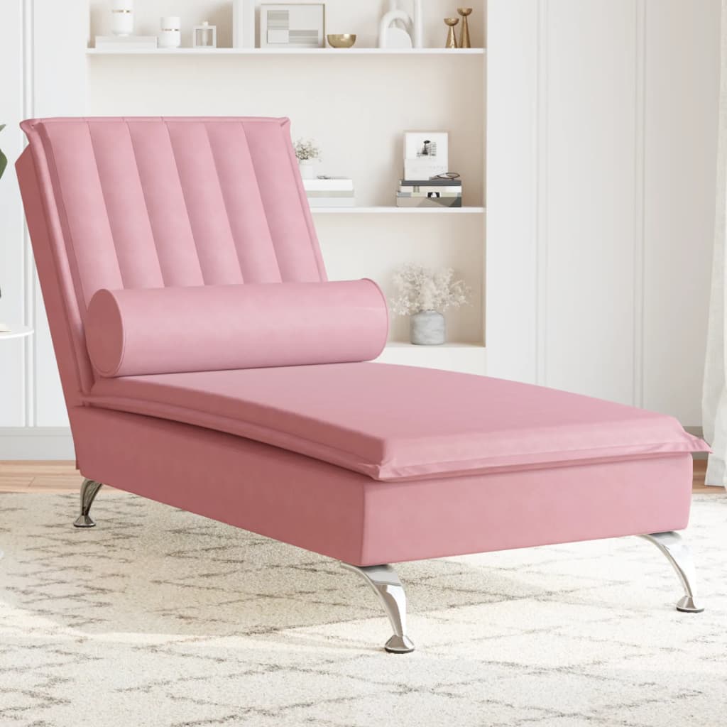 Massage-Chaiselongue mit Nackenrolle Rosa Samt