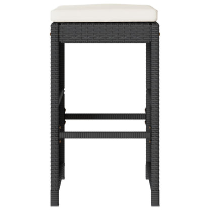 Garten-Barhocker mit Kissen 2 Stk. Schwarz Poly Rattan