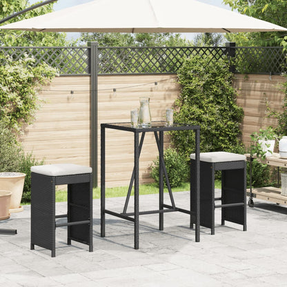 Garten-Barhocker mit Kissen 2 Stk. Schwarz Poly Rattan