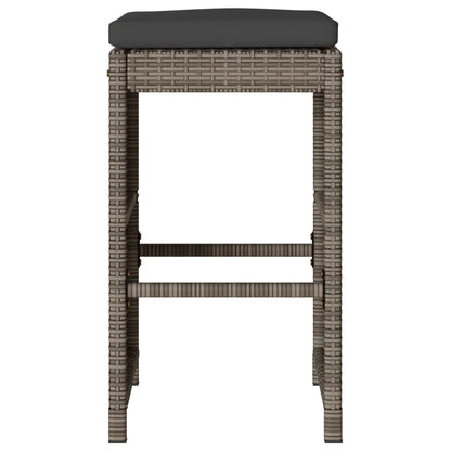 Garten-Barhocker mit Kissen 2 Stk. Grau Poly Rattan