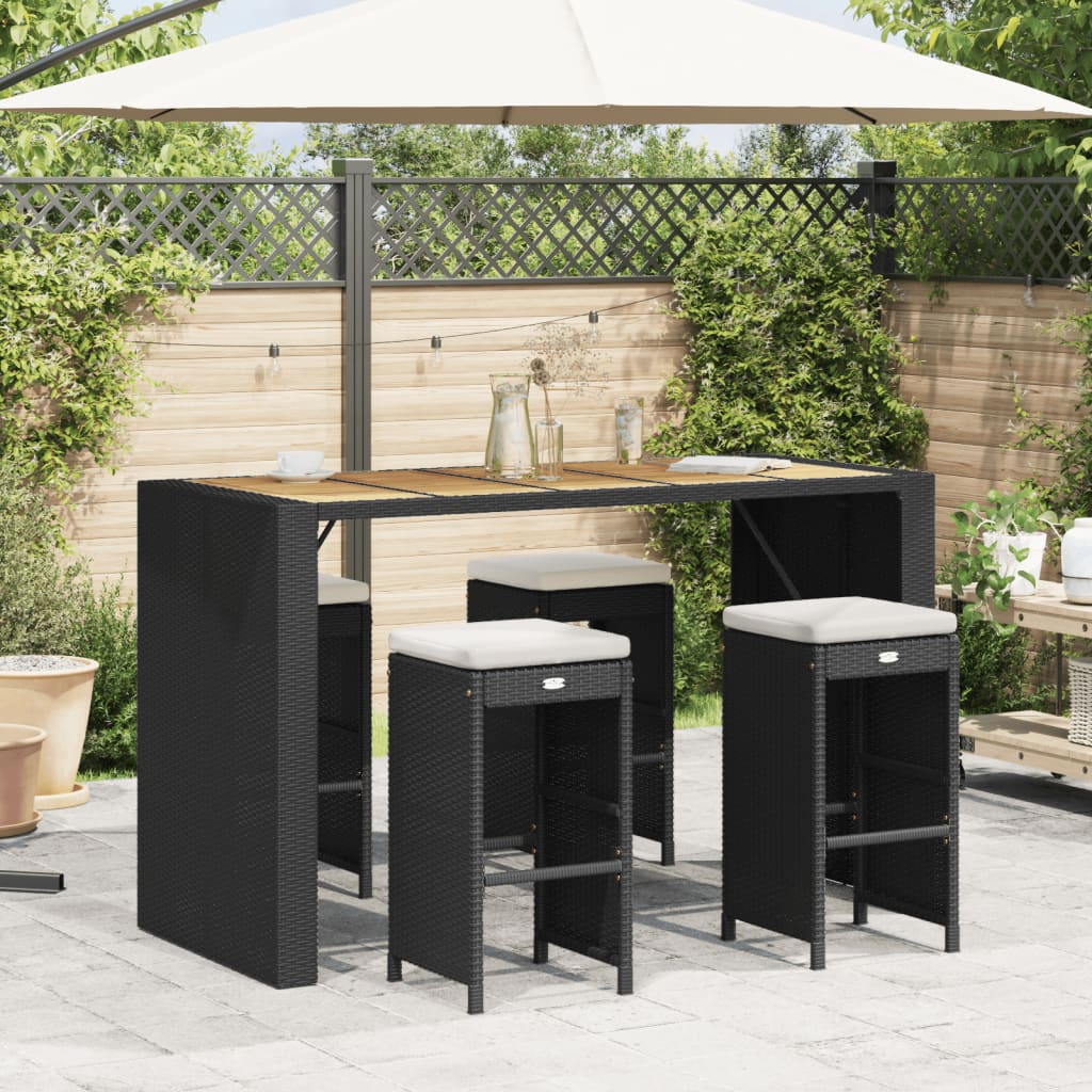 Garten-Barhocker mit Kissen 4 Stk. Schwarz Poly Rattan