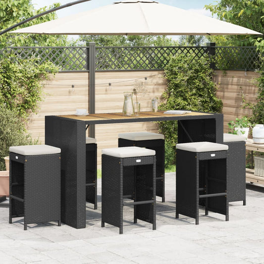 Garten-Barhocker mit Kissen 6 Stk. Schwarz Poly Rattan