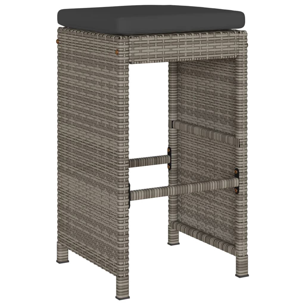 Garten-Barhocker mit Kissen 6 Stk. Grau Poly Rattan