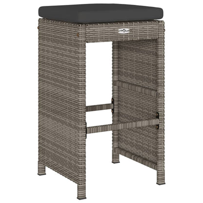 Garten-Barhocker mit Kissen 6 Stk. Grau Poly Rattan