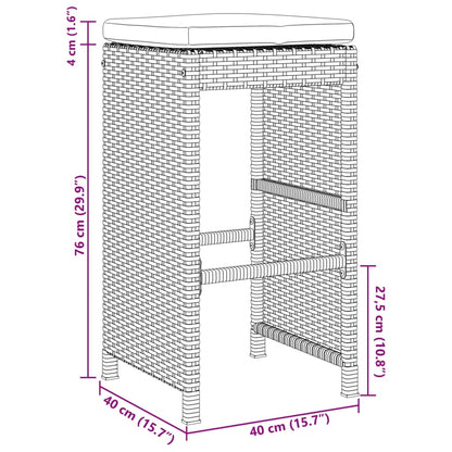 Garten-Barhocker mit Kissen 6 Stk. Grau Poly Rattan