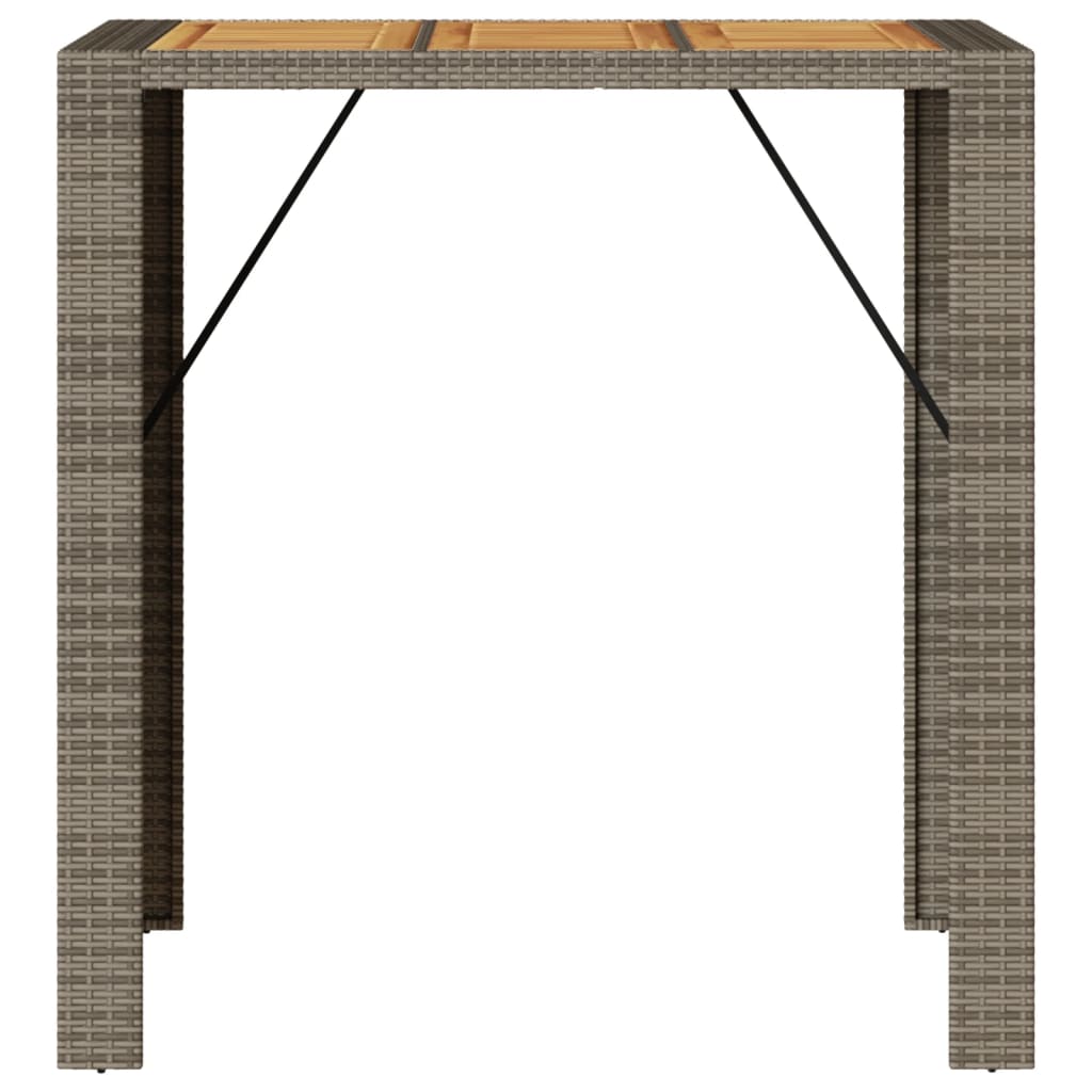 Garten-Bartisch mit Holzplatte Grau 105x80x110 cm Polyrattan