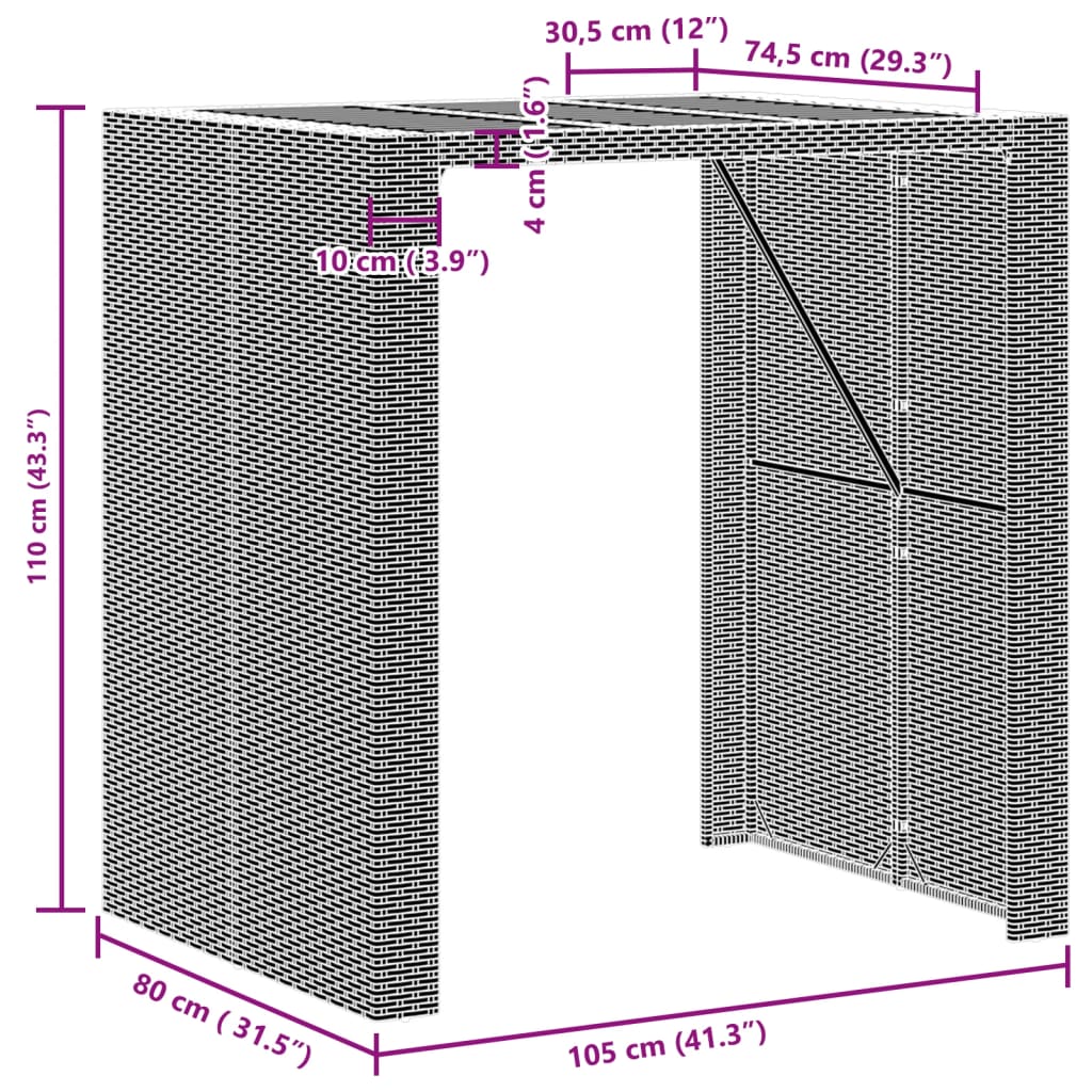 Garten-Bartisch mit Holzplatte Grau 105x80x110 cm Polyrattan