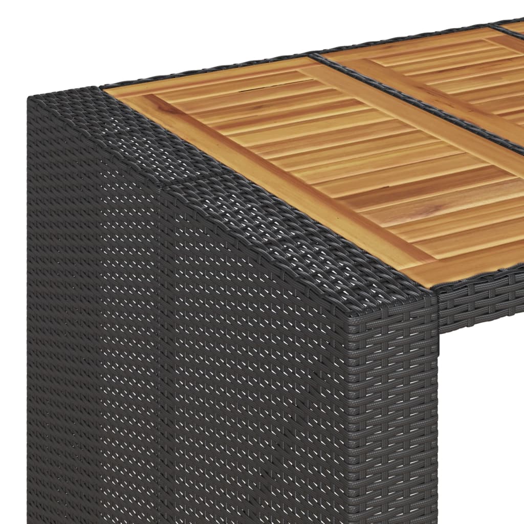 Garten-Bartisch mit Holzplatte Schwarz 185x80x110 cm Polyrattan